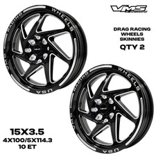 2 15x3.5 Vms Racing Typhoon Skinnies Black Drag Rims Wheels 4x1004x114 Et10 2 15x3.5 Vms Racing Typhoon Skinnies Black Drag Rims Wheels 4x1004x114 Et10