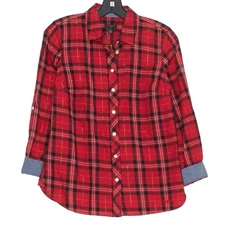 NWT Talbots Top Academia Preppy Grunge 90s Button Up Plaid Red Size Small Petite