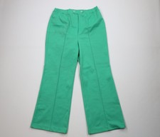 Vtg 70s Streetwear Womens 32 Distressed Knit Wide Leg Bell Bottoms Pants Green