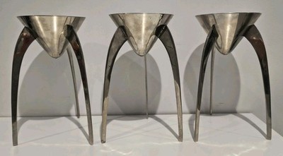 3 x Mid Century Vintage Chrom Kerzenständer Kerzenleuchter Sputnik Space Age Atomic