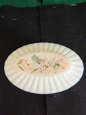 Vintage Fenton White Satin Hand Painted Dresser Box Floral Pattern Signed