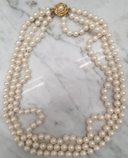 3 Strand Cream Pearl Necklace Individually Knotted Classic 18" Traditional