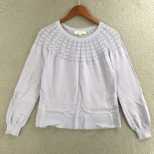 LOFT Sweater Womens Medium Pointelle Knit Crewneck Cozy Pullover Casual Blue