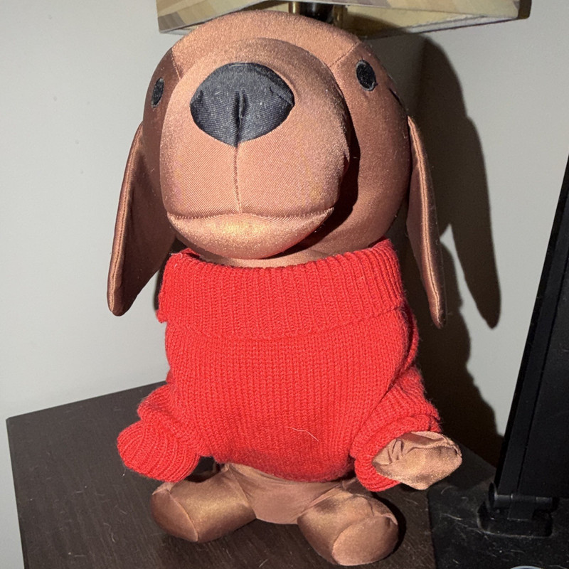 Kikkerland Brown Plush Dog Stuffed Animal Red Christmas Sweater Washable 2015