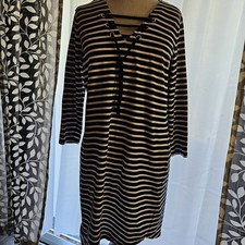 Michael Kors Stretch Knit Laced Chest Shift Dress Black/White Striped - Medium