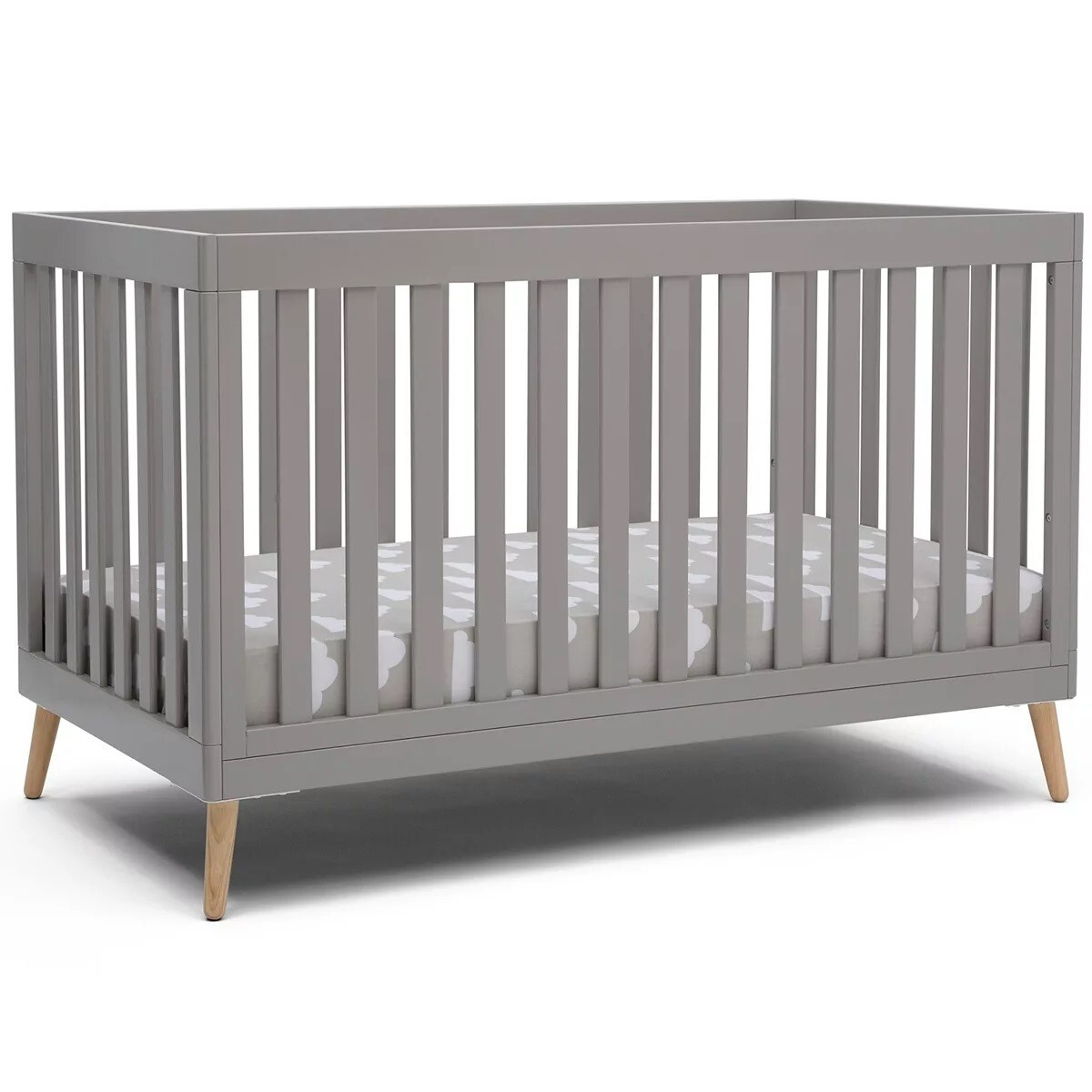 Delta Children Essex 4-in-1 Convertible Crib Grey with Natural Legs