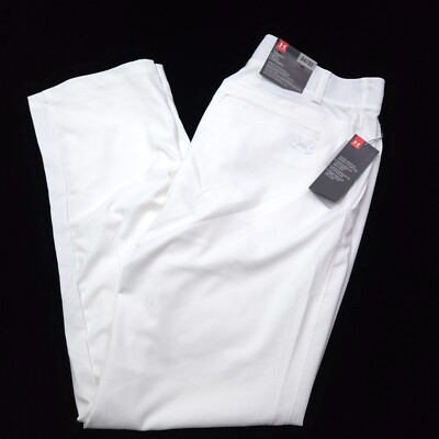 NEW! UNDER ARMOUR MENS GOLF PERFORMANCE PANTS -34 32 WHITE POCKET NYLON STRETCH