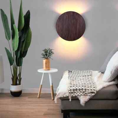 Round Modern Sconce Wall Lighting Plug in Wall Room Brighten Handmade Wood Lamp