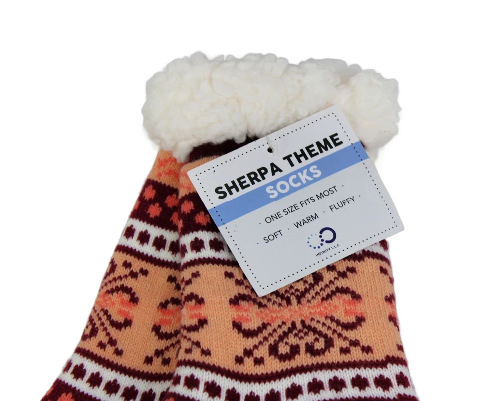 NEW W Tags Sherpa Theme Socks Orange Colors One Size Infinity Cozy Comfy - Image 2 of 4