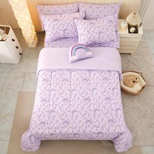 Girls Twin Size Comforter Set,6-Piece Bagged Purple IncludesShams and ToyPillows