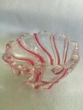 Mikasa Heavy Glass Votive/Tealight Candle Holder Clear/Red Swirl Small Nut Bowl