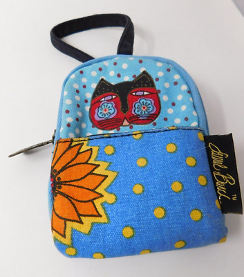 Laurel Burch Wristlet Pouch Bag Cats FLower Boho Travel Make Up Toiletry Mirror