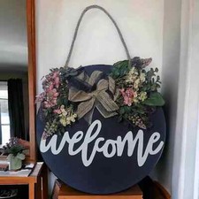 Welcome Sign Porch Decor Rustic Wooden Hangers Front Door Outdoor Hanging Home