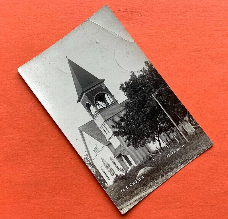 1910 RPPC M E Church CORNING Kansas MARYSVILLE 5¢ Postcard PHOTO Corn Harvest  
