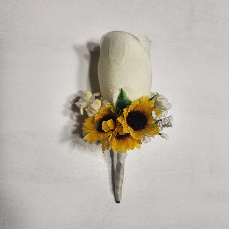 Ivory Rose Sunflower Bridal Wedding Bouquet Accessories - Image 3 of 4