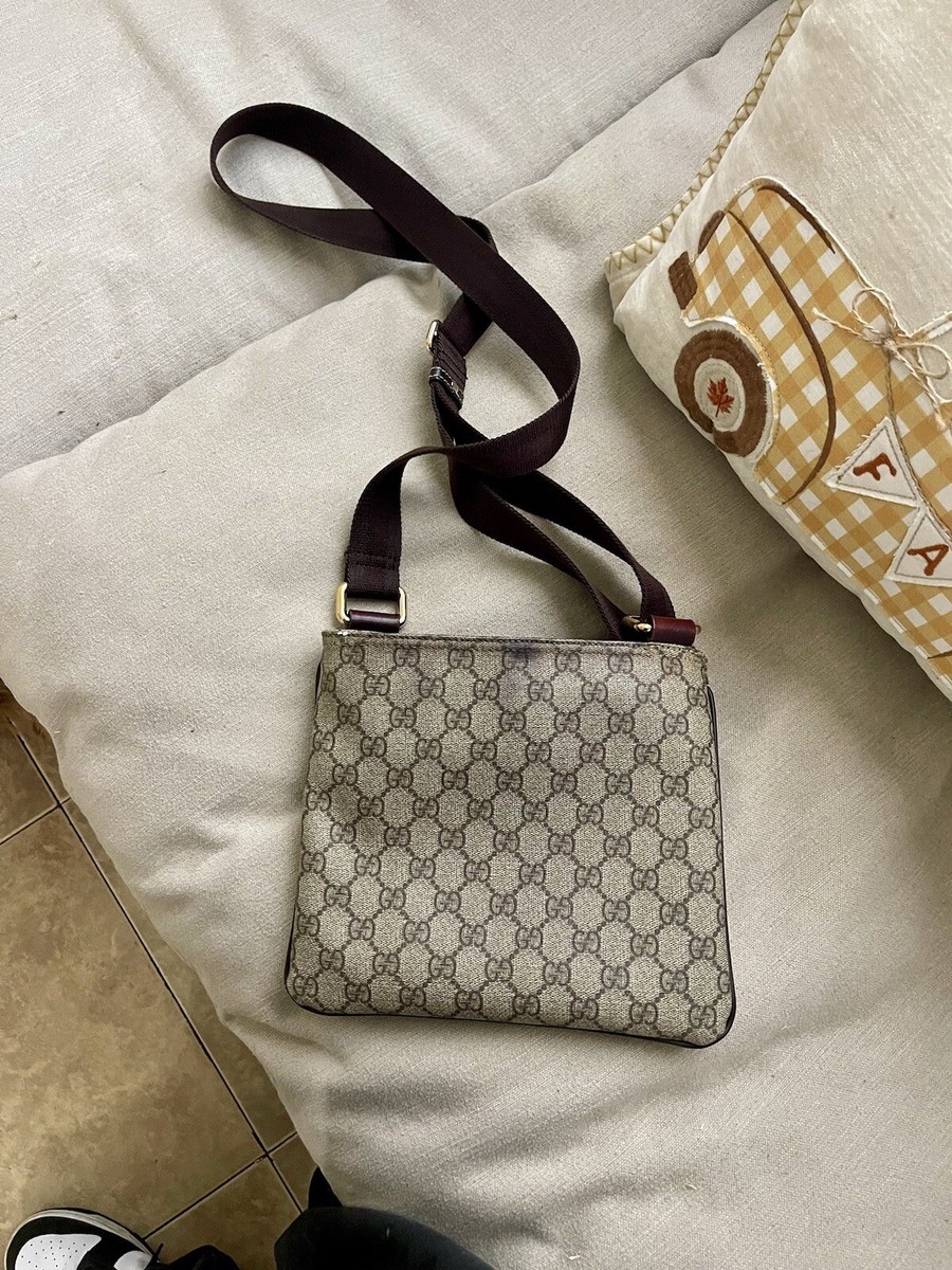 GUCCI Vintage Small Flat Coated Canvas Shoulder Crossbody Bag