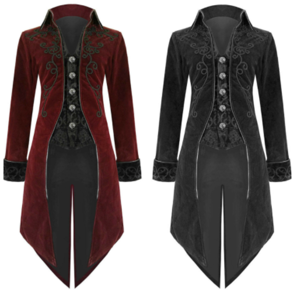 Men Tailcoat Jacket Maroon Velvet Gothic Steampunk Aristocrat Regency Jacket