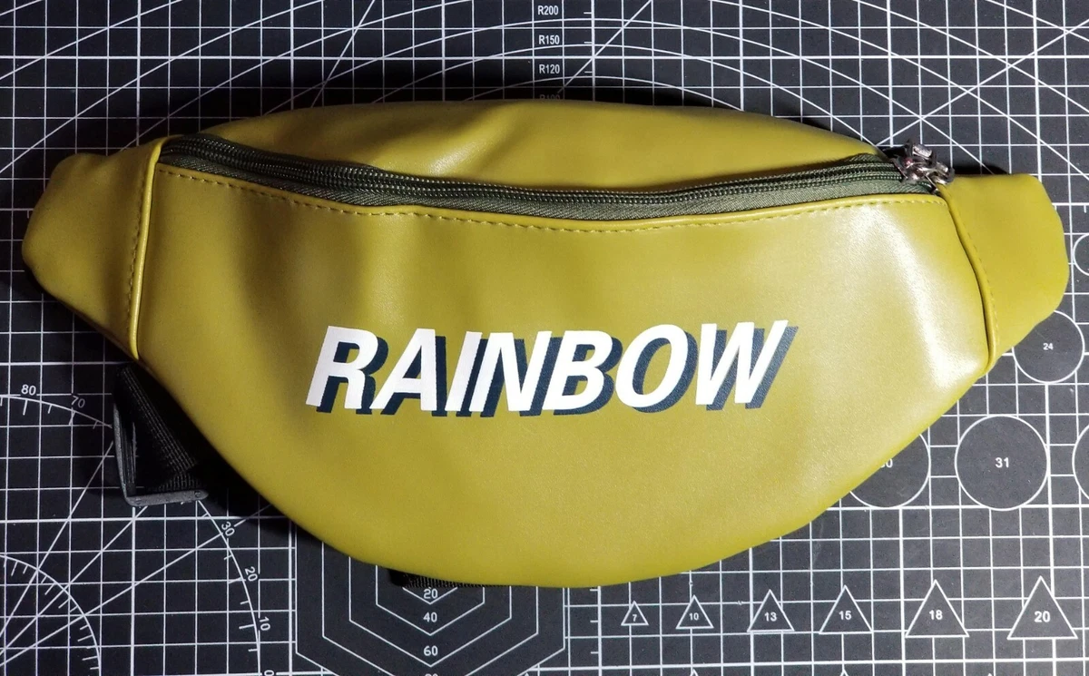 BRAND NEW PEA GREEN RAINBOW TEXT Fanny Pack Shiny Waist Belt Bum Bag