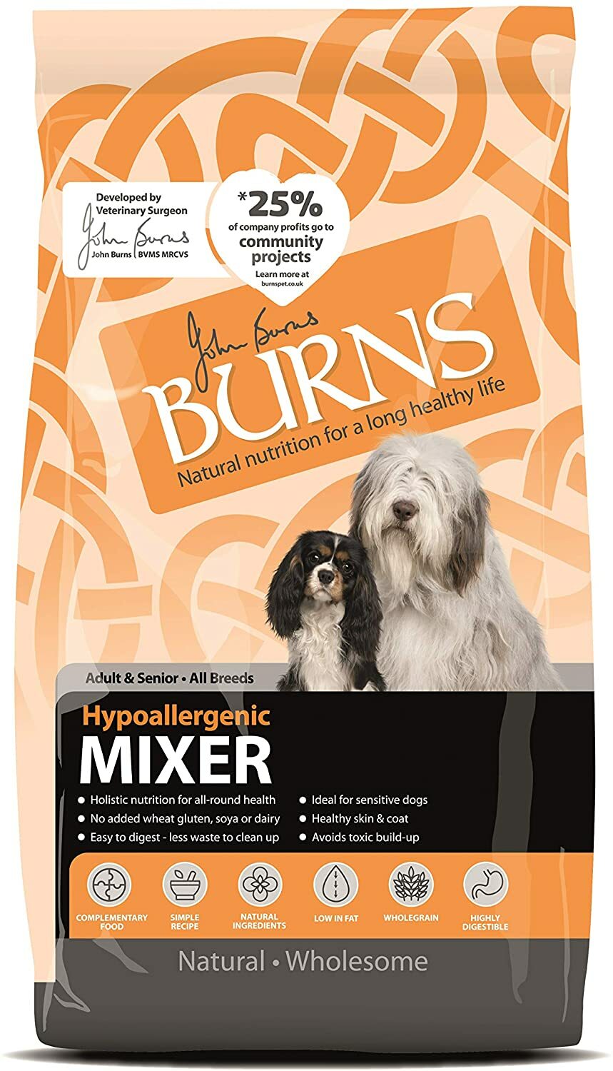 Burns Hypoallergenic Mixer Dry Adult Senior Dog Food Wheat Free Rice