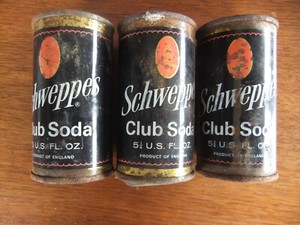3 Schweppes Club Soda 5 1/4  OZ Cans Vintage England unopened
