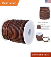 Genuine Round Leather Cord - 3mm, Antique Brown for Jewelry Crafting