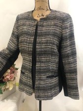 Lafayette 148 New York Brown Black Stripe Zip Front Jacket 8 (ja600