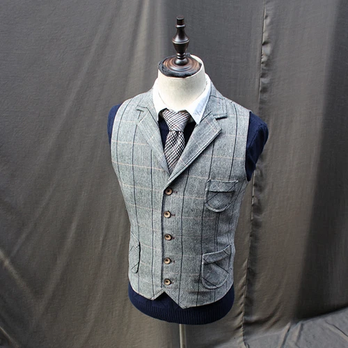 Tweed Men's British Style Wool Blend Retro Double-breasted Vest Waistcoat S-4XL - Picture 3 of 15