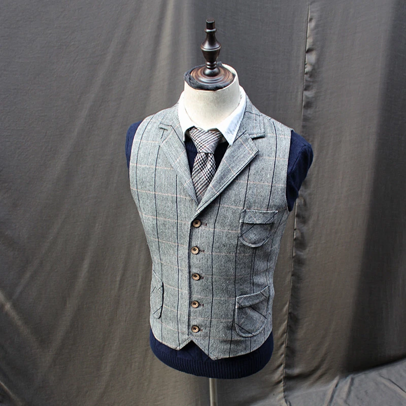 Tweed Men's British Style Wool Blend Retro Double-breasted Vest Waistcoat S-4XL - Image 3 of 4