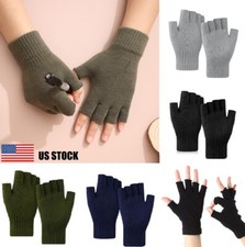 Winter Thermal Warm Half Finger Gloves Knitted Fingerless Gloves Men Women USA