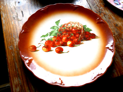 Petrus Regout Maastricht Holland plate with cherries & brown border 9 1/2''