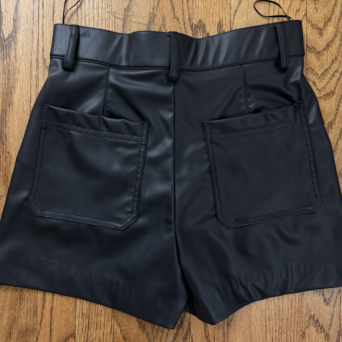 Zara Womens XS Black Faux Leather High Waist Paperbag Shorts Tie Zara Womens XS Black Faux Leather High Waist Paperbag Shorts Tie
