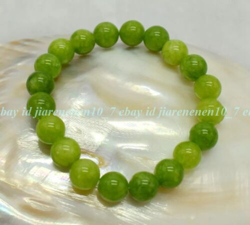 New Fashion Green Peridot 10mm Natural Gemstone Round Beads Bracelet 7.5” - Picture 6 of 12