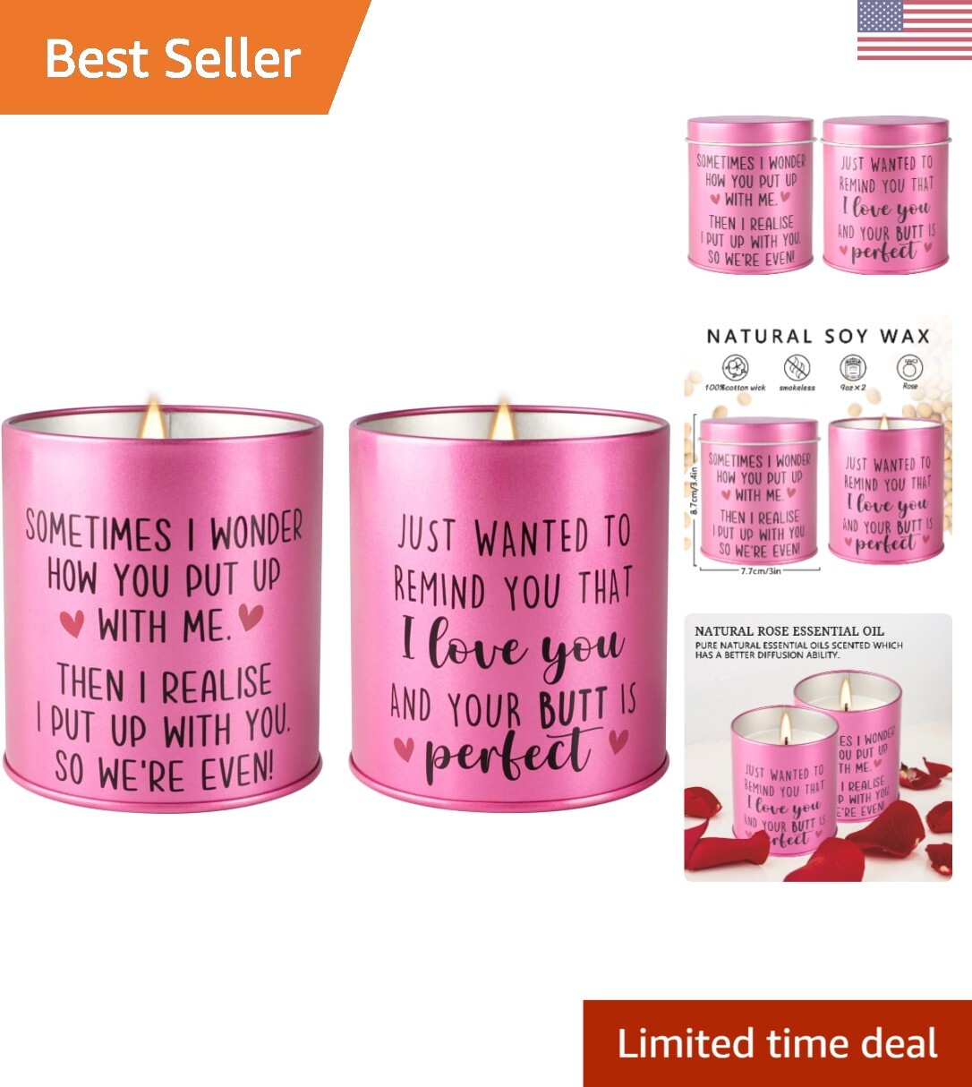 Romantic Rose Scented Candle Set - 9oz x 2 for Couples