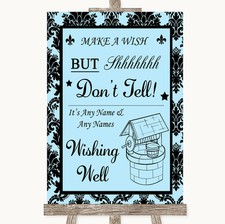 Sky Blue Damask Wishing Well Message Personalised Wedding Sign