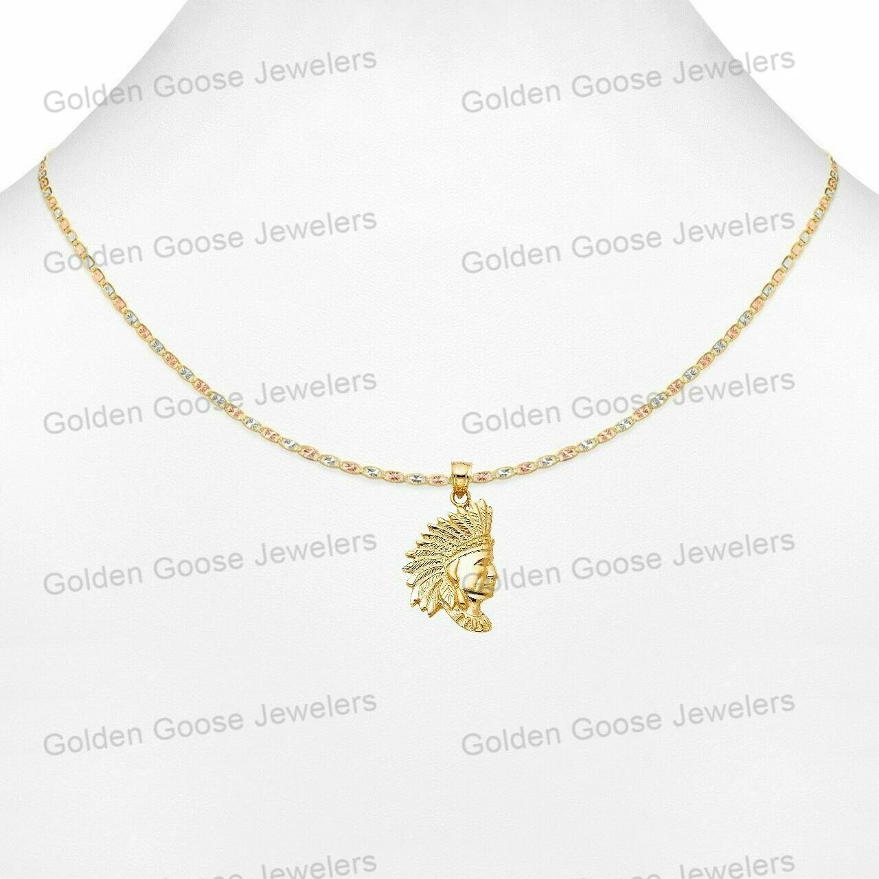 Ciondolo in oro giallo 14 kt rosso moda indiana nativi catena Valentino