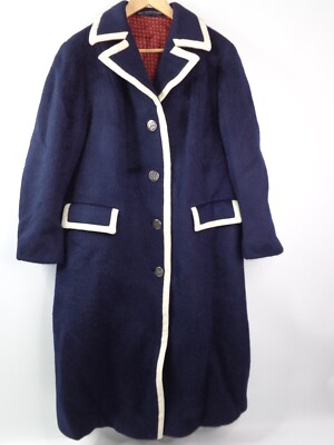 VTG LODENFREY WOOL MOHAIR TRENCH COAT NAVY BLUE LARGE MADE IN WEST