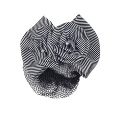 Striped Fabric Bow and Flower French Barrette Snood Hair Clip  Black White 