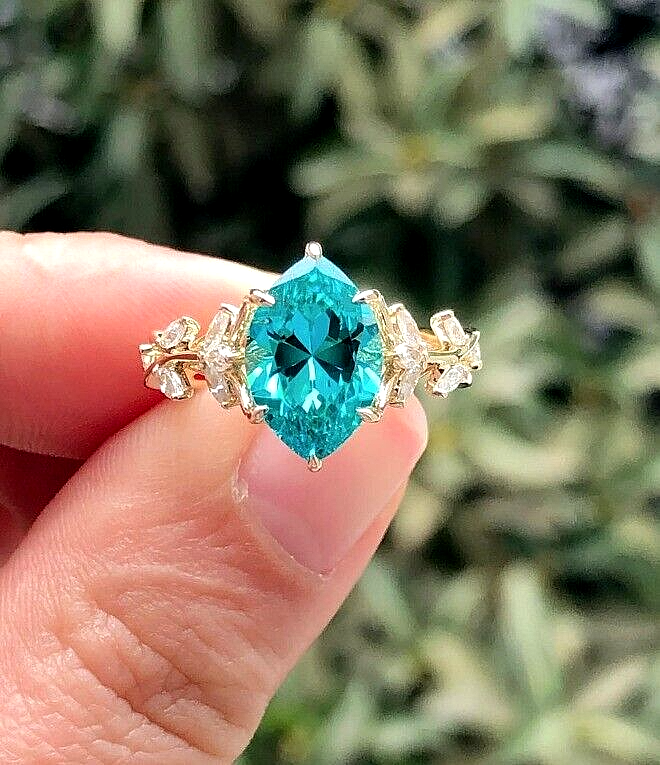 2.20Ct Marquise Cut Emerald Simulated Ring 14K Yellow Gold Plated