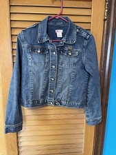 Vintage 90’s Juniors Tween Xl Jlo Blue Denim Short Jacket Rhinestone Buttons Euc