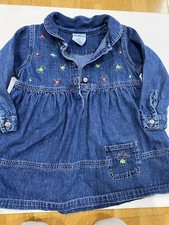 Oshkosh Denim Jumper Dress Toddler Girls 2T Embroidered Long Sleeve