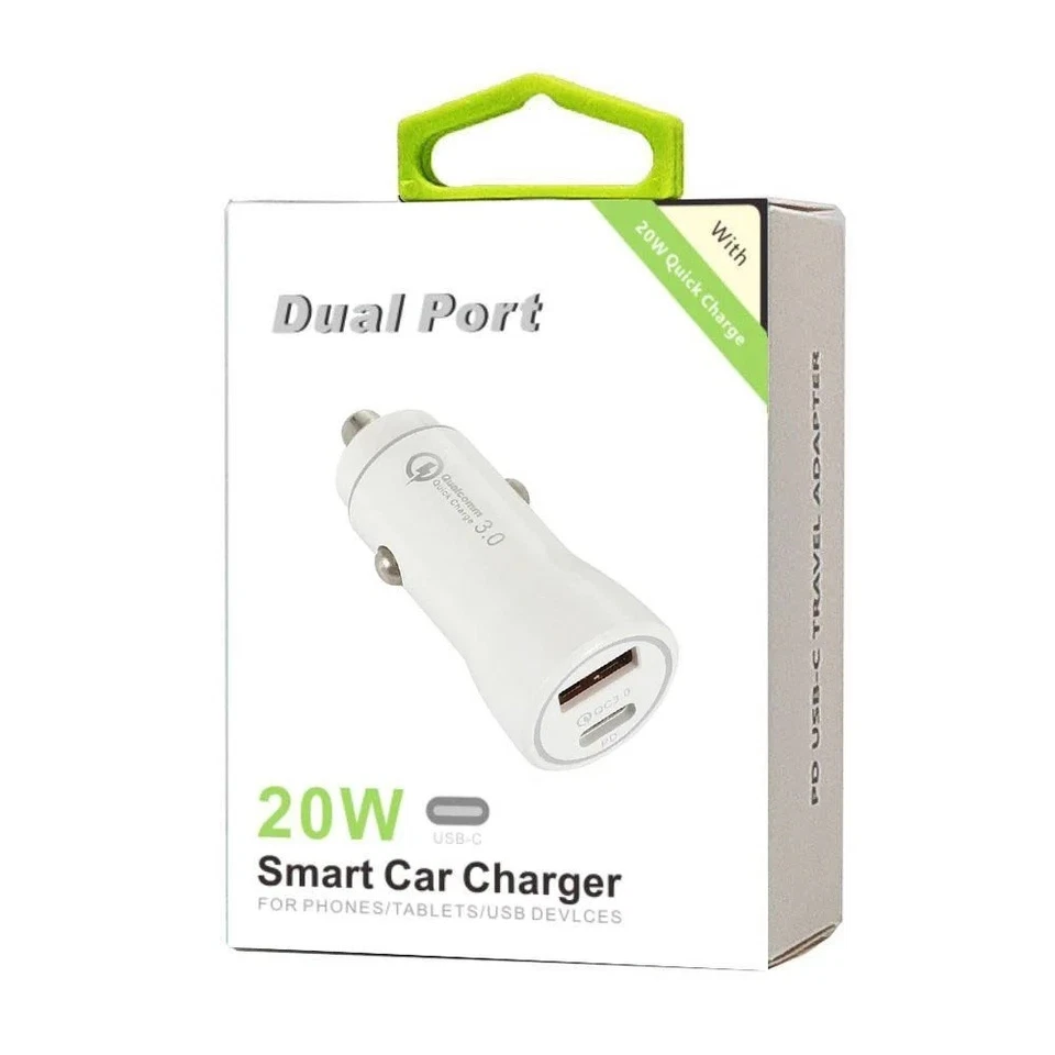 Lot of 50Pcs 20W Dual Port Smart Car Charger (USB-C Port + USB Port) (White) - Image 2 of 2