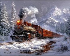 Train Paint by Numbers Kit for Adults Winter Scene DIY Acrylic Canvas Decor NEW