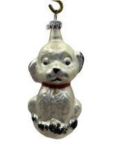 White Maltese Puppy Dog Blown Glass Christmas Ornament Germany 4 Hx2 W