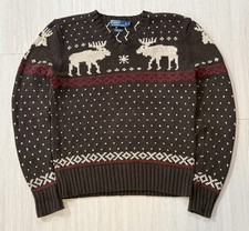 Vintage 90s Polo Ralph Lauren  Moose  Knit Sweater Large Reindeer Nordic Winter