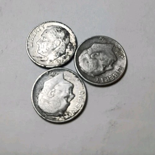 (Lot of 3) Roosevelt SILVER Dimes. 1957, 1954, 1958