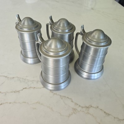 Vintage Metal Steins With See Through Bottom Set Of 4