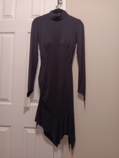 Competition Latin Ballroom Dress/ Black/ Long Sleeve/ mock neck/Black/ Size 6-8