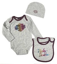 Harley-Davidson Baby Colorful Metallic 3 Piece Infant Creeper Set Gray 12-18 mo