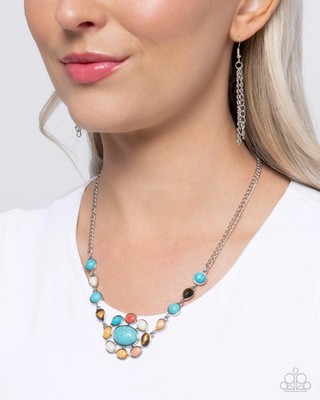 NWT Short Silver Stone Turquoise Paparazzi Enigmatic Ease Blue Necklace Earring