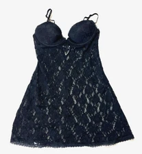 H&M Women Nightie XS Black Strappy Lace Slip Dress Lingerie Bustier Bodycon